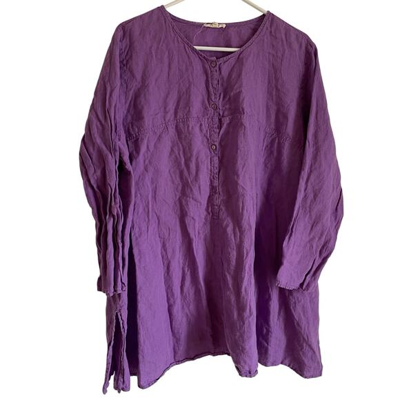Eileen Fisher 100% Irish Linen Purple SZ XL Half Button Down Tunic Top Lagenlook - Picture 1 of 10